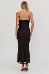 Vestido longo preto Golden Glow Rosette com gola drapeada