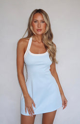 I've Got Dreams Halter Mini Dress Blue