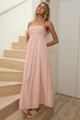 Vestido largo Shirley con escote cuadrado estampado naranja