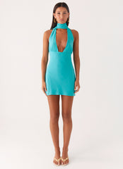 Minivestido con cuello tipo bufanda Melisande - Azul aguamarina