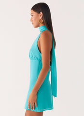 Minivestido con cuello tipo bufanda Melisande - Azul aguamarina