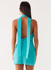 Minivestido con cuello tipo bufanda Melisande - Azul aguamarina