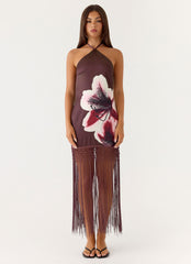 Vestido midaxi con cuello halter Niahvette - Terciopelo Bloom