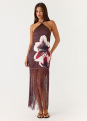 Vestido midaxi con cuello halter Niahvette - Terciopelo Bloom
