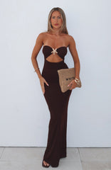 Vestido maxi sin tirantes Pray For Forgiveness color chocolate