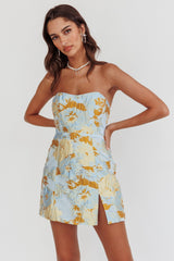 Minivestido jacquard sin tirantes Marlina azul