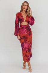 Vestido Midi Aurora Dreams com Recorte na Cintura Rosa Escuro