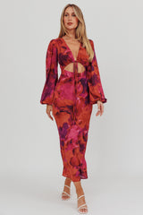Vestido Midi Aurora Dreams com Recorte na Cintura Rosa Escuro