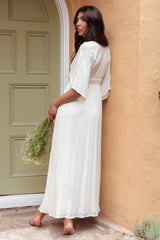 Vestido Longo Botões Paradise Found com Decote V Natural