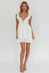 Vestido Curto com Babados e Alças Siren Song Branco