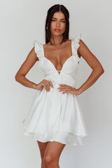 Vestido Curto com Babados e Alças Siren Song Branco