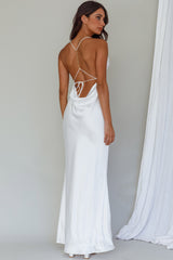 Vestido maxi Palma con tiras en la espalda baja, color blanco