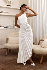 Vestido plisado con acordeón de un solo hombro Brooklynn Blanco