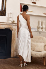 Vestido plisado con acordeón de un solo hombro Brooklynn Blanco