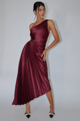 Vestido plisado acordeón de un solo hombro Brooklynn color vino