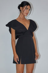 Minivestido Negro con Mangas Abullonadas y Escote en V Liardon