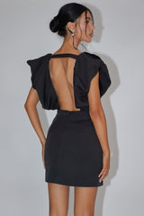 Minivestido Negro con Mangas Abullonadas y Escote en V Liardon