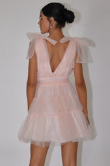 Minivestido de tul adornado con perlas Lyra rosa