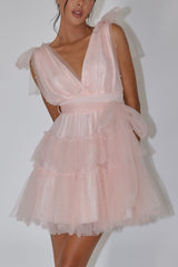Minivestido de tul adornado con perlas Lyra rosa