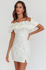 Minivestido con textura escote Bardot Memoire blanco