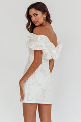 Minivestido con textura escote Bardot Memoire blanco