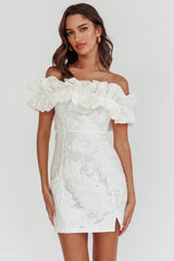 Minivestido con textura escote Bardot Memoire blanco