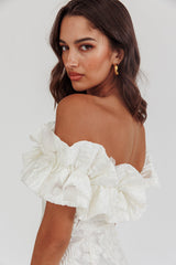 Minivestido con textura escote Bardot Memoire blanco