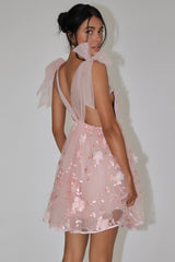Minivestido Embellished de Ombro Atado Rosa Spring Bloom