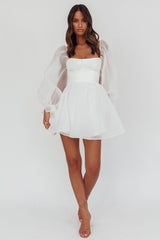 Minivestido de manga larga con brillo solar blanco