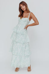 Vestido Maxi Camadas Estampa Floral Provence Sage