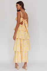Vestido largo con volantes y estampado floral Provence Bloom, amarillo