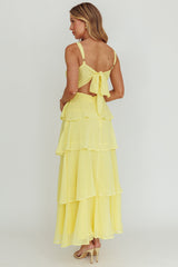 Vestido largo de volantes escalonados Provence Bloom, amarillo