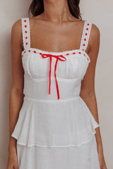 Vestido largo con volantes escalonados Provence Bloom blanco roto