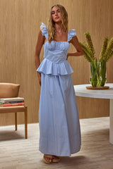 Vestido largo peplum Provence Bloom azul