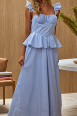 Vestido largo peplum Provence Bloom azul