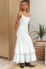 Vestido largo blanco con volantes y lazo en los hombros Manhattan Summer