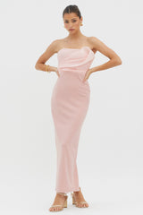 Vestido longo tomara que caia Karaline com busto acentuado blush