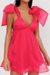 Minivestido con hombros anudados Chantilly fucsia