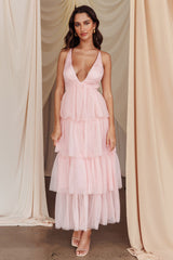 Vestido midi Auguste Tiered Frill con volantes color rosa rubor