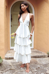 Vestido de tirantes con volantes escalonados Auguste - Marfil
