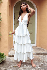 Vestido de tirantes con volantes escalonados Auguste - Marfil