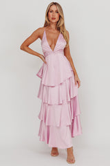 Vestido de tirantes con volantes escalonados Auguste Lurex Lila