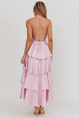 Vestido de tirantes con volantes escalonados Auguste Lurex Lila