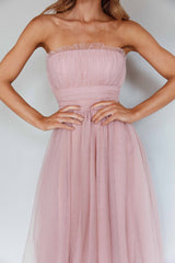 Fayette Vestido Midi sin Tirantes de Malla Color Rubor