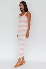 Vestido Midi de Tricô Listrado Rosa Chase The Sunrise