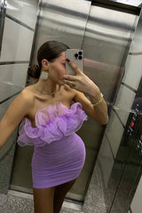 Vestido Marietha de Organza con Volantes en el Escote Lila