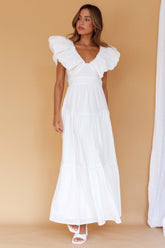 Maxivestido Kahlo Blanco con Volantes y Cuello Abullonado