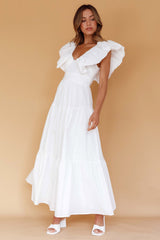 Maxivestido Kahlo Blanco con Volantes y Cuello Abullonado