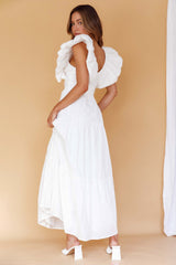 Maxivestido Kahlo Blanco con Volantes y Cuello Abullonado