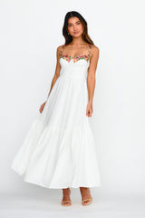 Vestido midi de corte A con apliques florales Rose Garden blanco